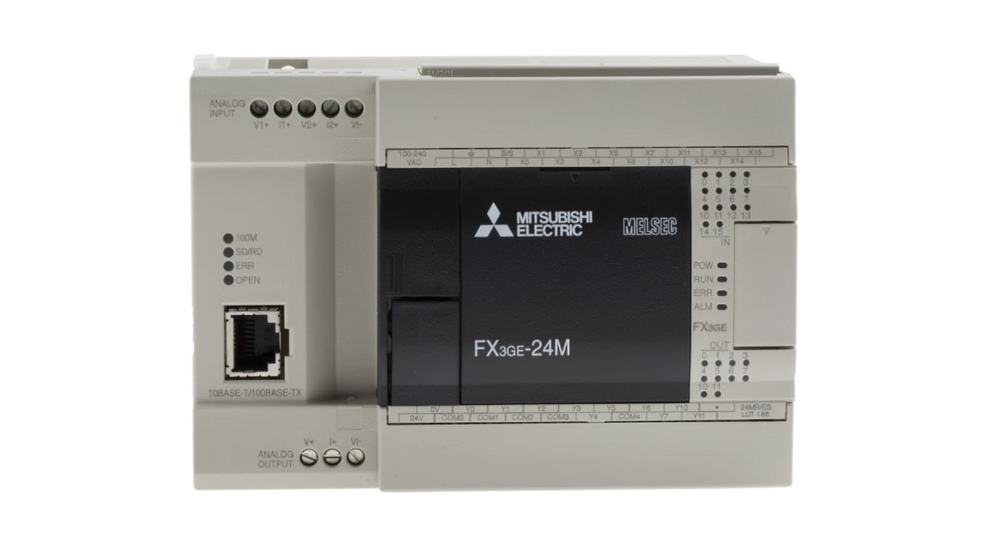 Rs-Online CPU PLC Mitsubishi Electric FX3GE ingressi: 14 uscite: 10 24 I/O 100 → 240 V c.a