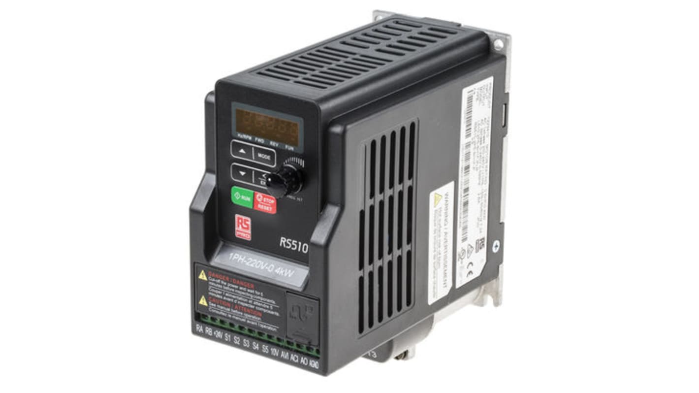 Rs-Online Inverter RS PRO 0 4 kW 230 V c.a. 1 fase 0.01 → 599Hz