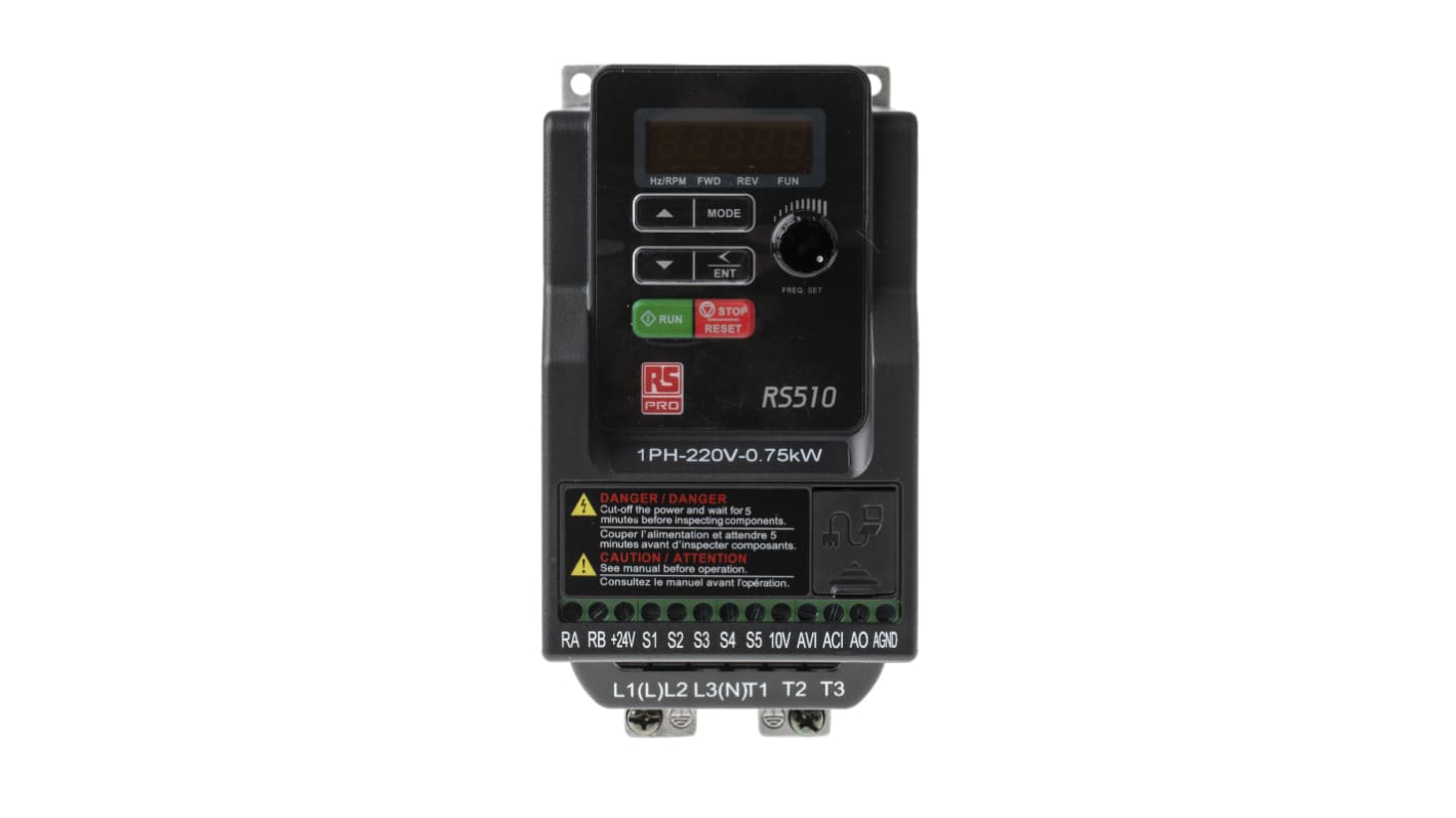 Rs-Online Inverter RS PRO 0 75 W 230 V c.a. 1 fase 0.01 → 599Hz