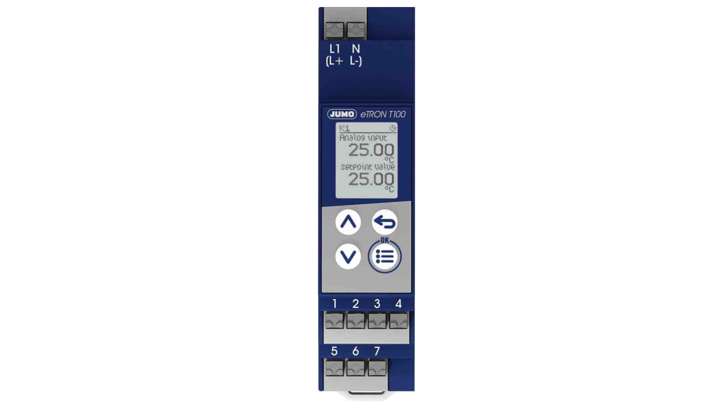 Rs-Online Regolatore di temperatura On/Off Jumo eTRON T100 230 V 90 x 22.5 x 62mm 1 uscita Relè 10 A commutazione