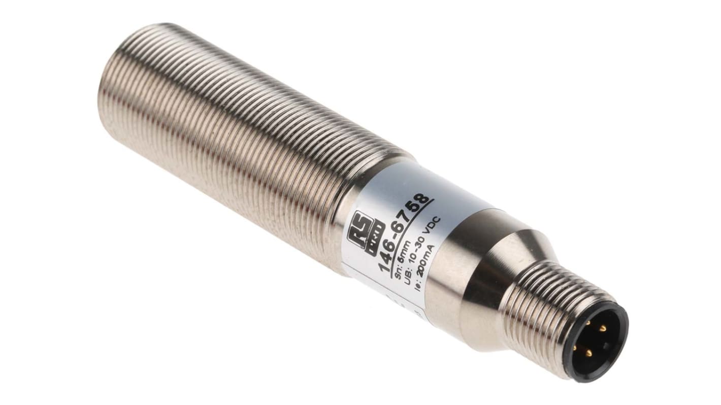 Rs-Online Sensore Di Prossimità Cilindro Filettato RS PRO M18 Rilevamento 5 Mm 10 → 30 V C.c