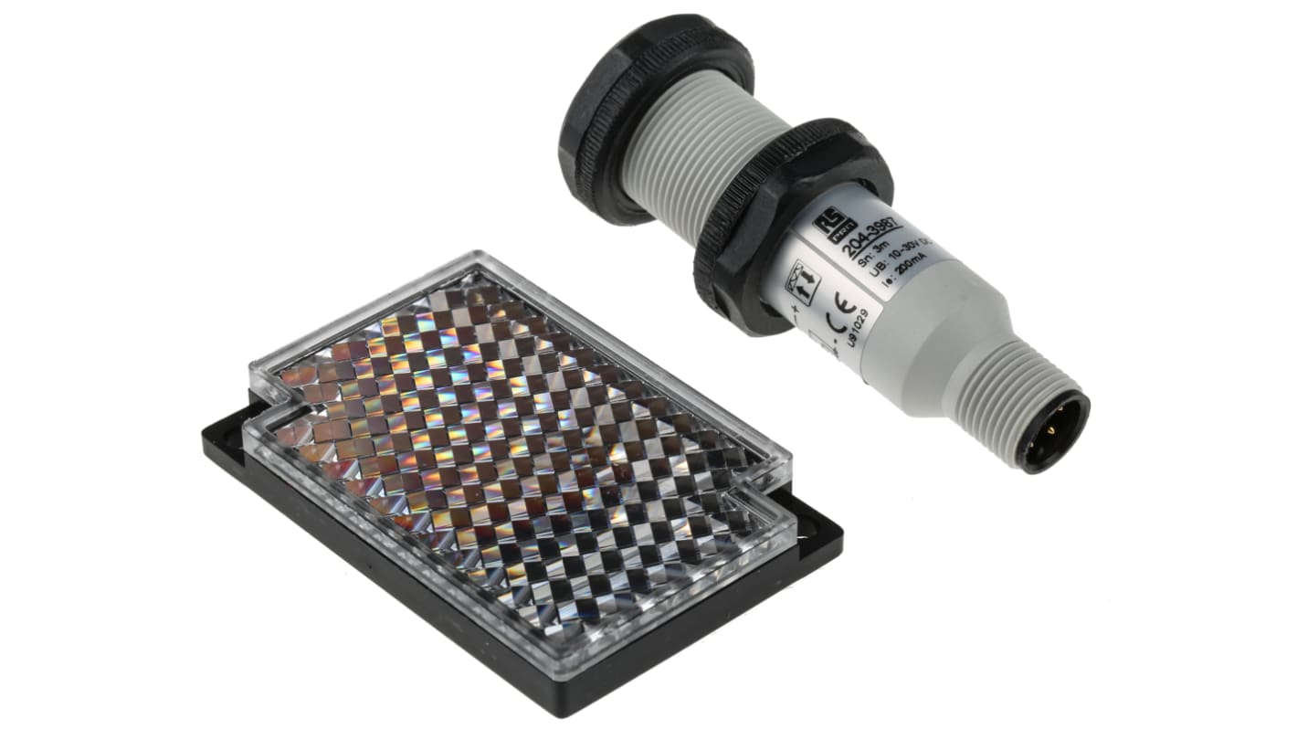 Rs-Online Sensore fotoelettrico Cilindrico RS PRO a retroriflessione rilevamento 3 m uscita PNP NO+NC