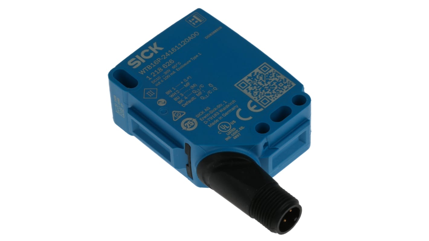 Rs-Online Sensore fotoelettrico Rettangolare SICK a soppressione di sfondo rilevamento 10 mm → 1 m. uscita NPN/PNP