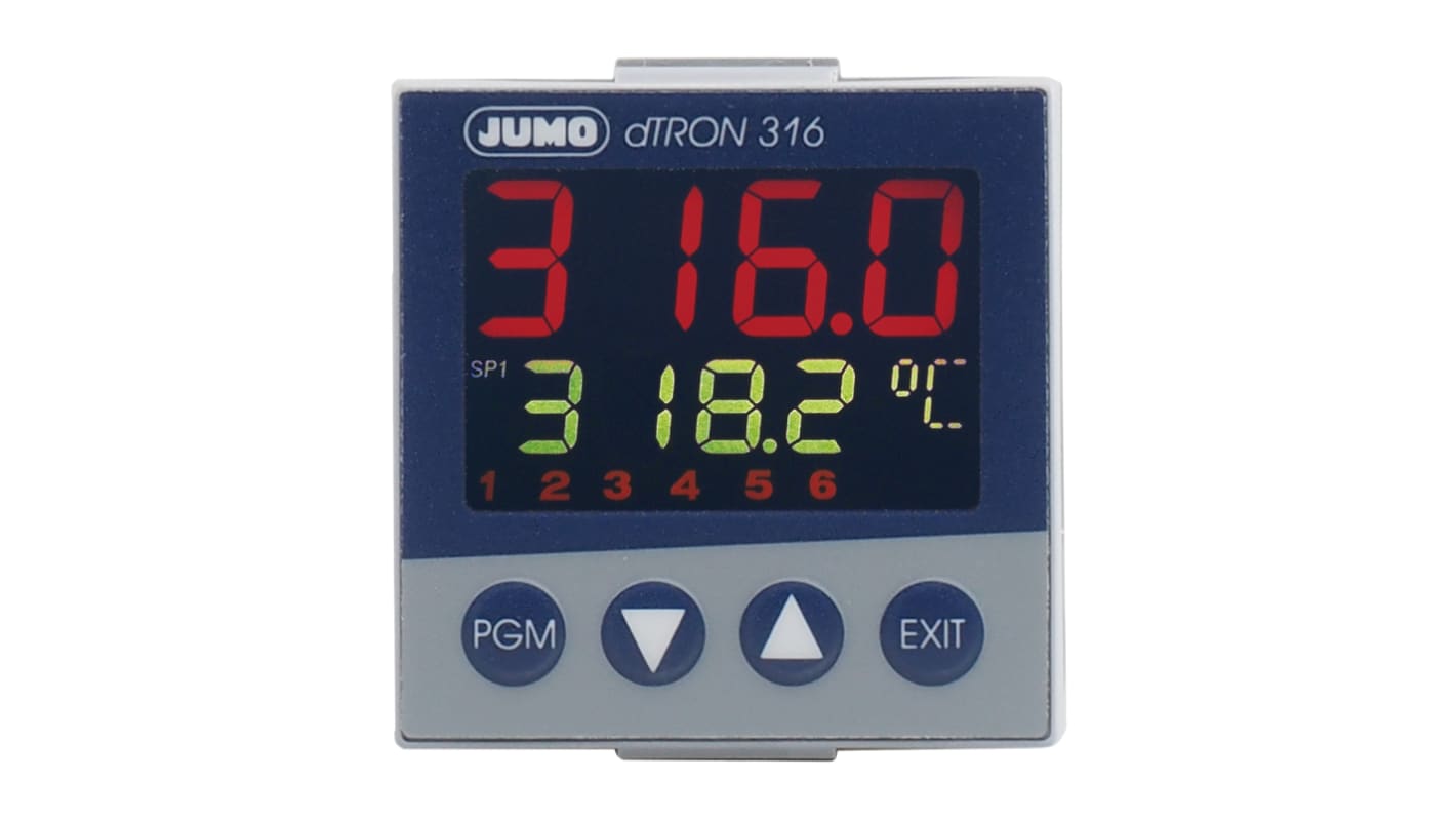 Rs-Online Termoregolatori PID Jumo dTRON 110 → 240 V ca 48 x 48 (1/16 DIN)mm 1 uscita Analogico