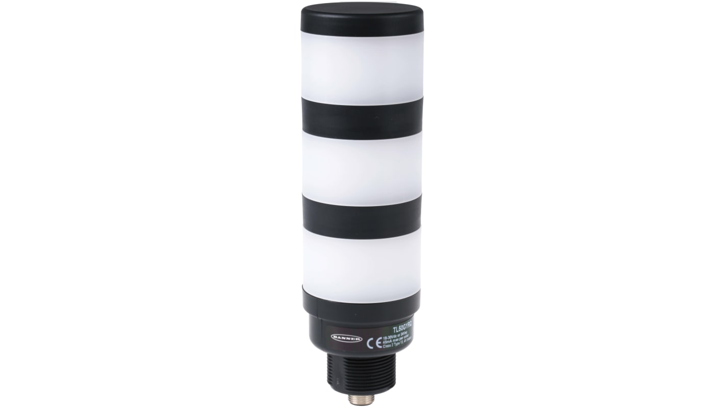 Rs-Online Torretta di segnalazione Banner 18 → 30 V c.c. LED 3 elementi lenti Rosso/Verde/Giallo