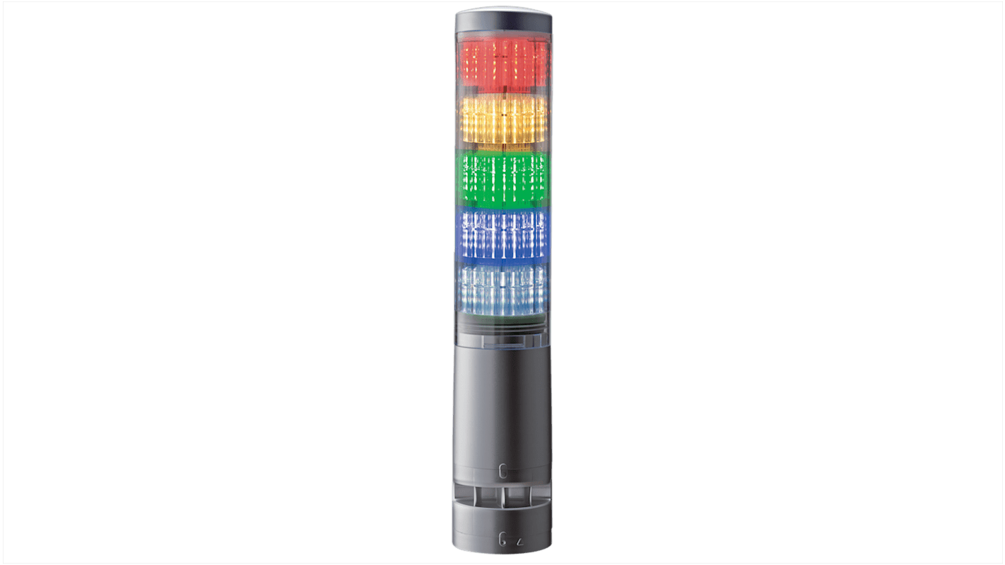 Rs-Online Torretta di segnalazione Patlite 24 V c.c. LED RGB 5 elementi lenti Trasparente con Cicalino