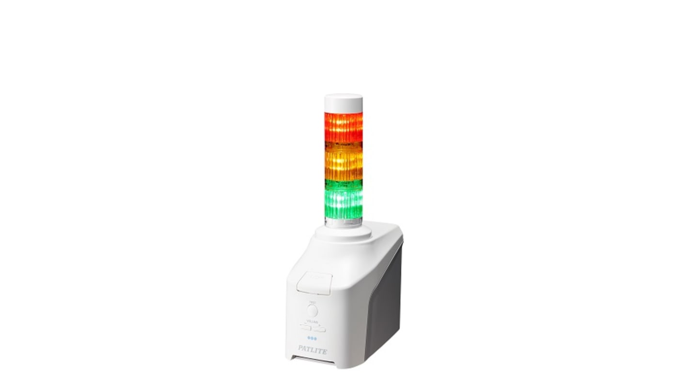 Rs-Online Torretta di segnalazione Patlite 42.5 → 57 V LED 3 elementi lenti Multicolore con Annunciatore vocale