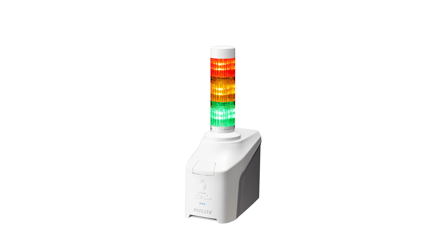 Rs-Online Torretta di segnalazione Patlite 42.5 → 57 V LED 3 elementi lenti Multicolore con Annunciatore vocale