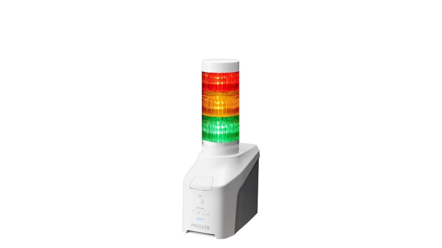 Rs-Online Torretta di segnalazione Patlite 42.5 → 57 V LED 3 elementi lenti Multicolore con Annunciatore vocale