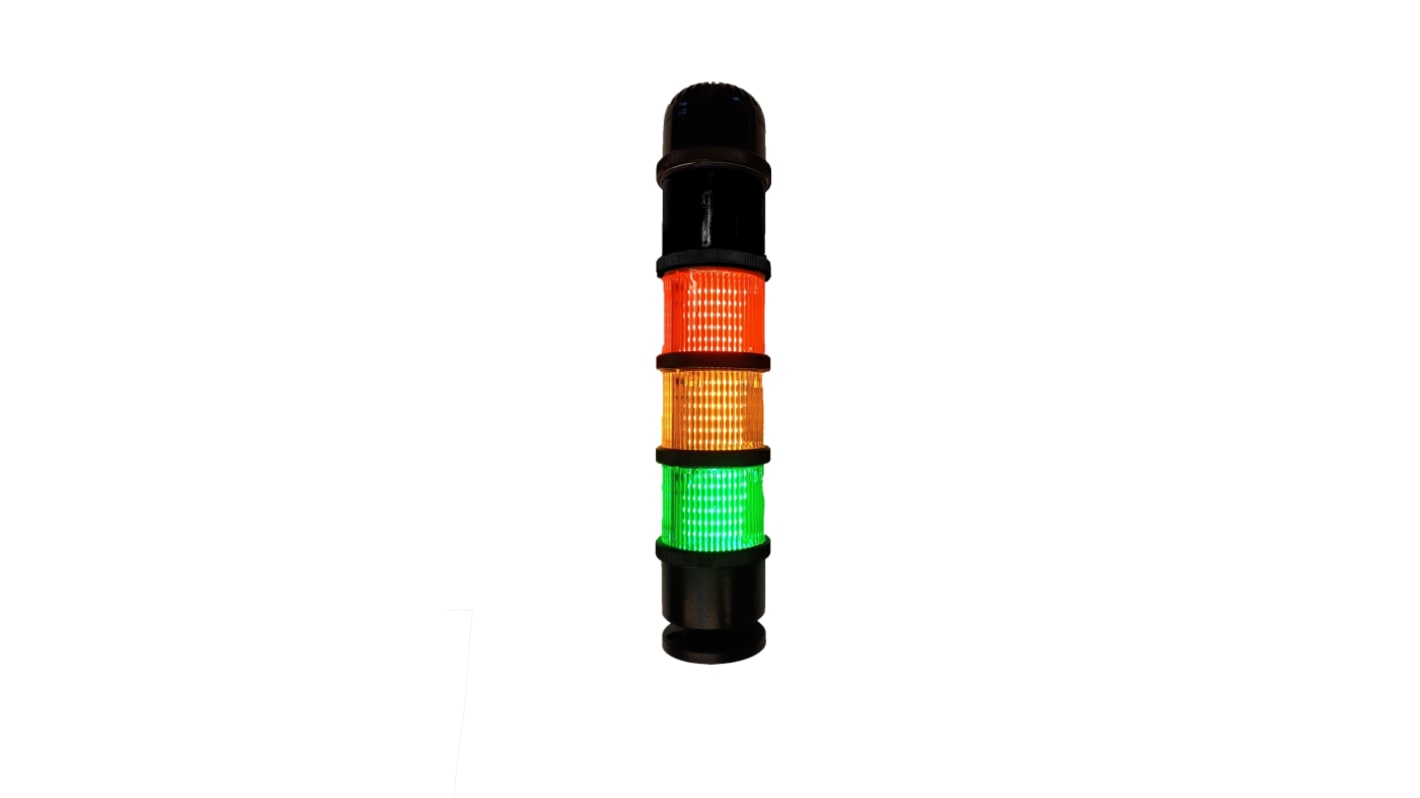 Rs-Online Torretta di segnalazione RS PRO 24 V ca/cc LED 3 elementi lenti Rosso/Verde/Ambra con Cicalino