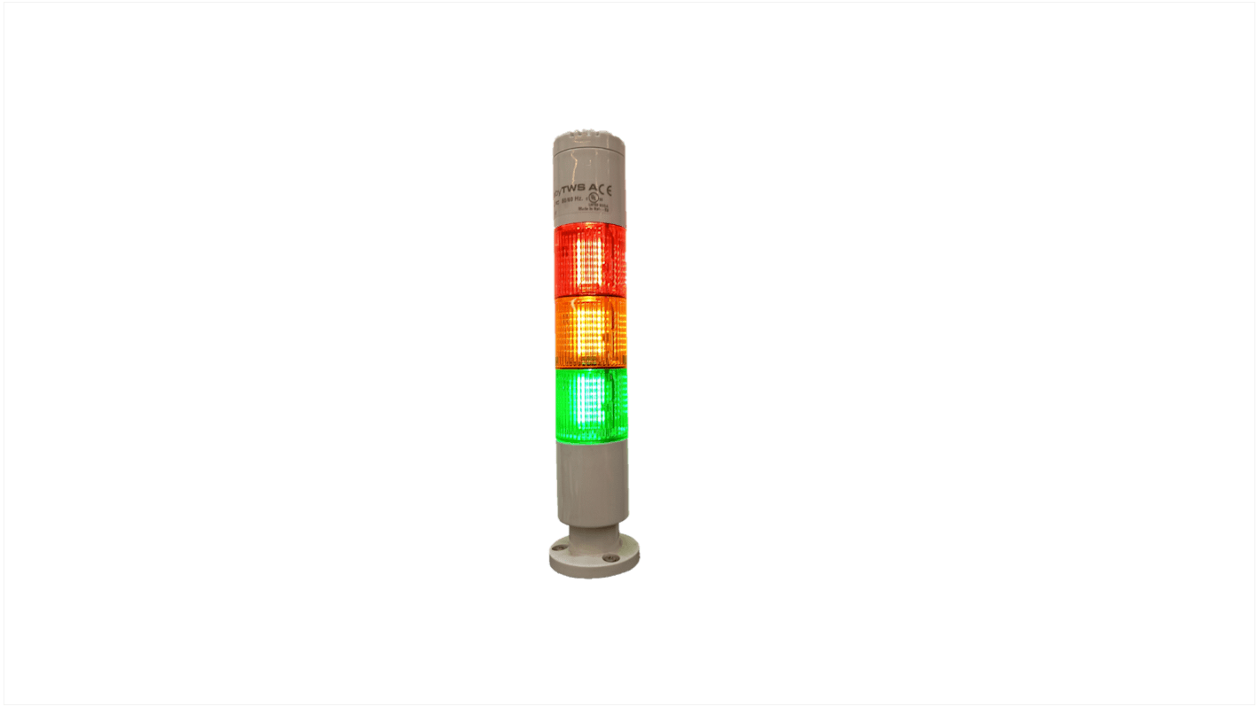 Rs-Online Torretta di segnalazione RS PRO 24 V ca/cc LED 3 elementi lenti Rosso/Verde/Ambra con Cicalino