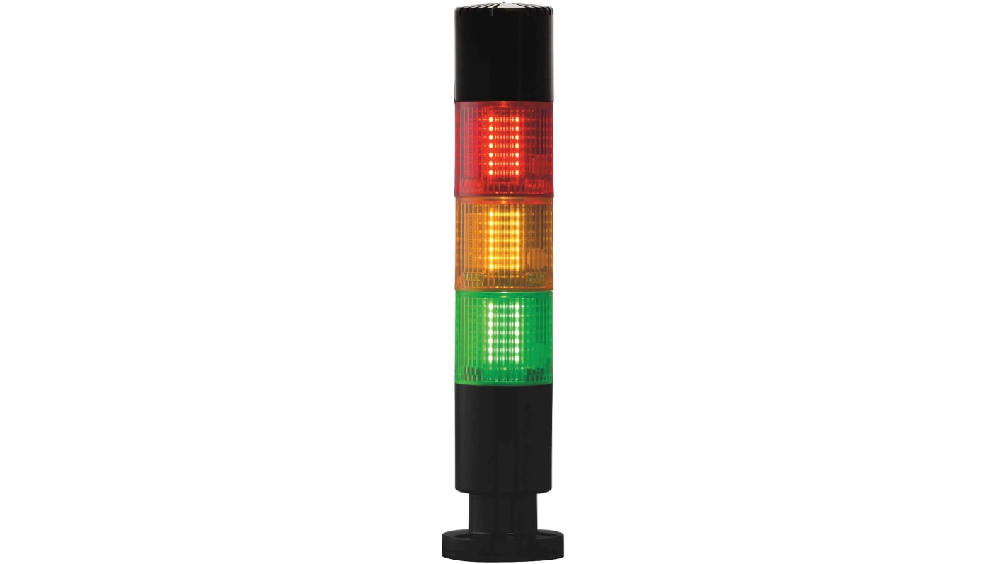 Rs-Online Torretta di segnalazione RS PRO 24 V LED 3 elementi lenti Rosso/Verde/Ambra con Cicalino