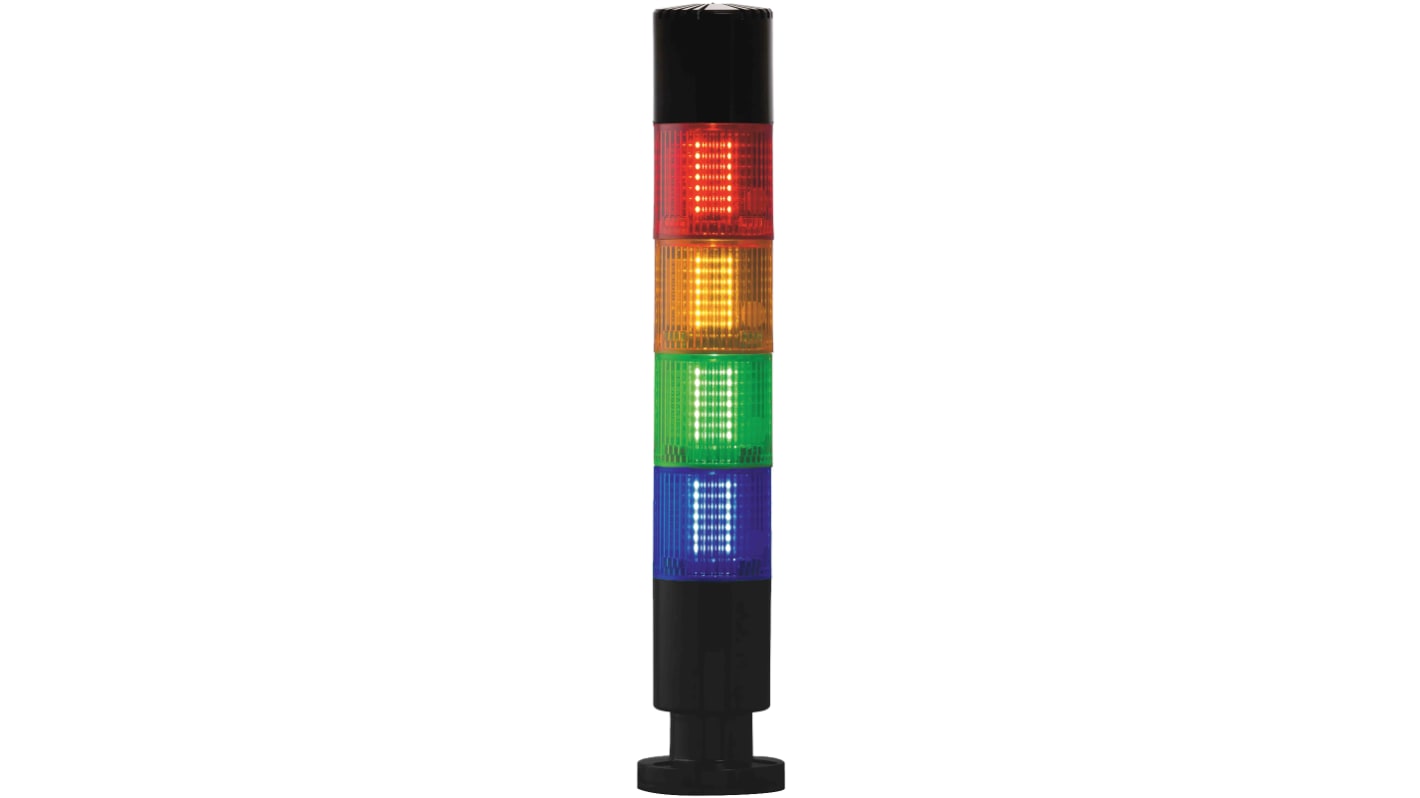 Rs-Online Torretta di segnalazione RS PRO 24 V LED 4 elementi lenti Rosso/Verde/Ambra/Blu con Cicalino