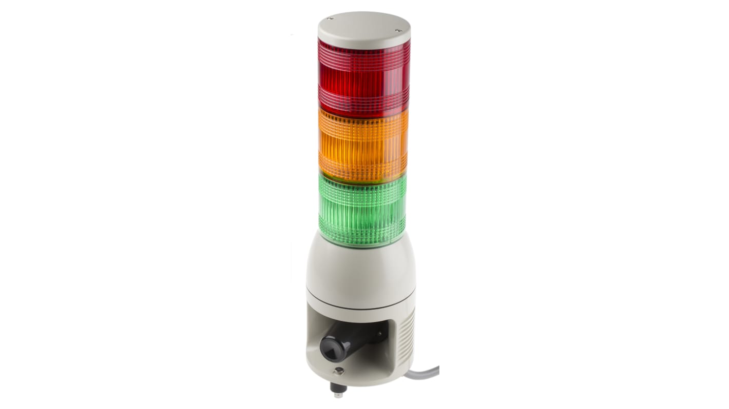 Rs-Online Torretta di segnalazione Schneider Electric 24 V c.c. LED 3 elementi lenti Rosso/Verde/Ambra con Sirena