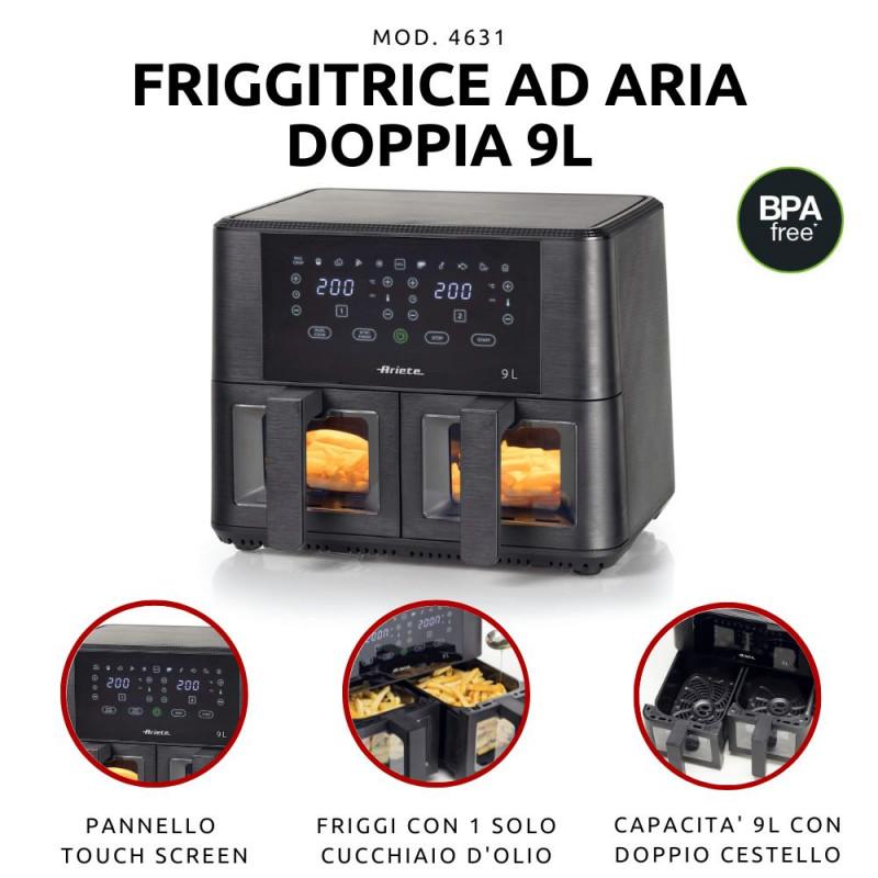 Ariete FRIGGITRICE AD ARIA 9L DOPPIO CESTELLO CON VETRO