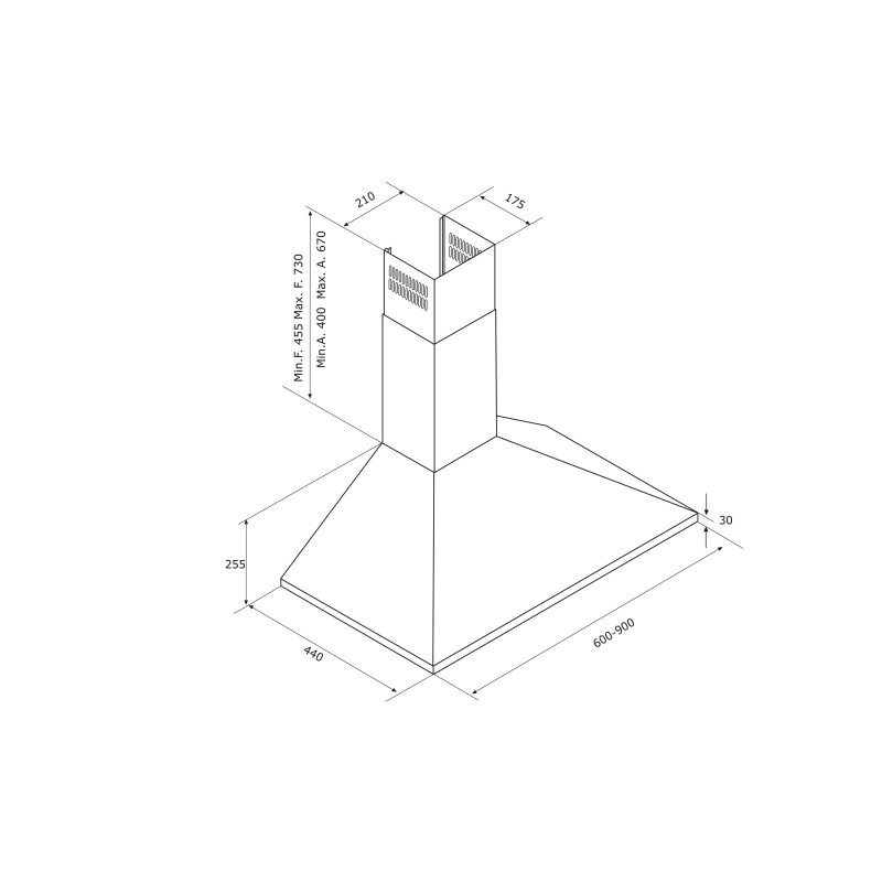 AirForce F0 S4 IX/A/90 Cappa Cucina A Parete 650 M3/h 90 Cm - INOX