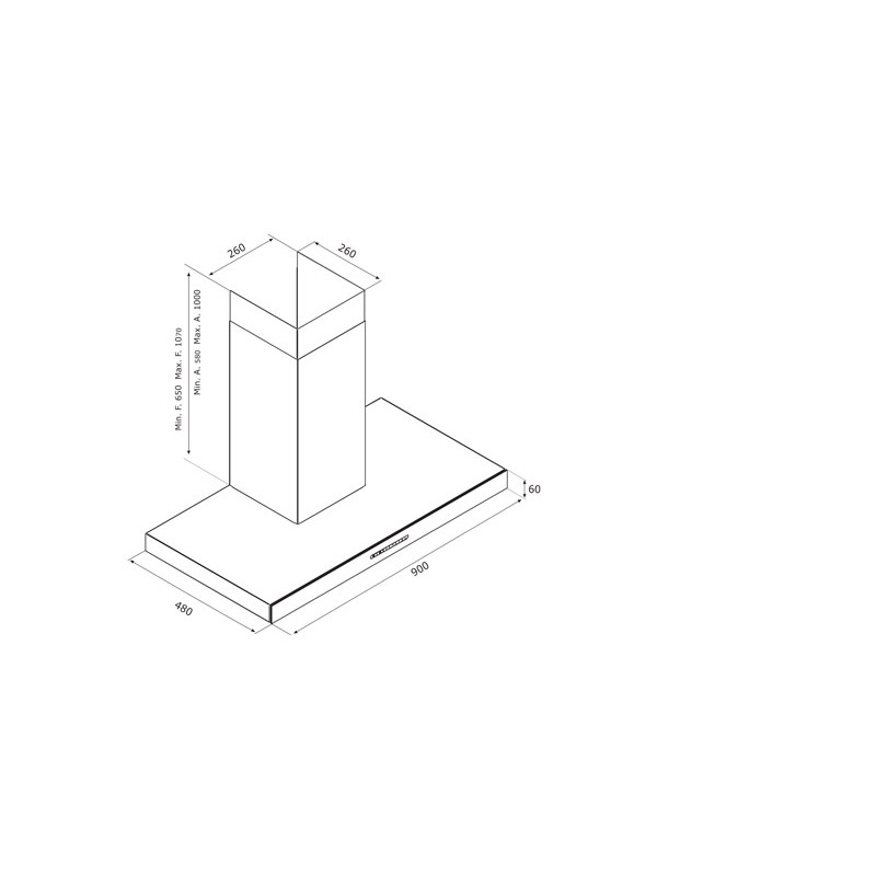 AirForce F205 IXBL/A/90 Cappa Cucina A Parete 650 M3/h 90 Cm - INOX E VETRO NERO