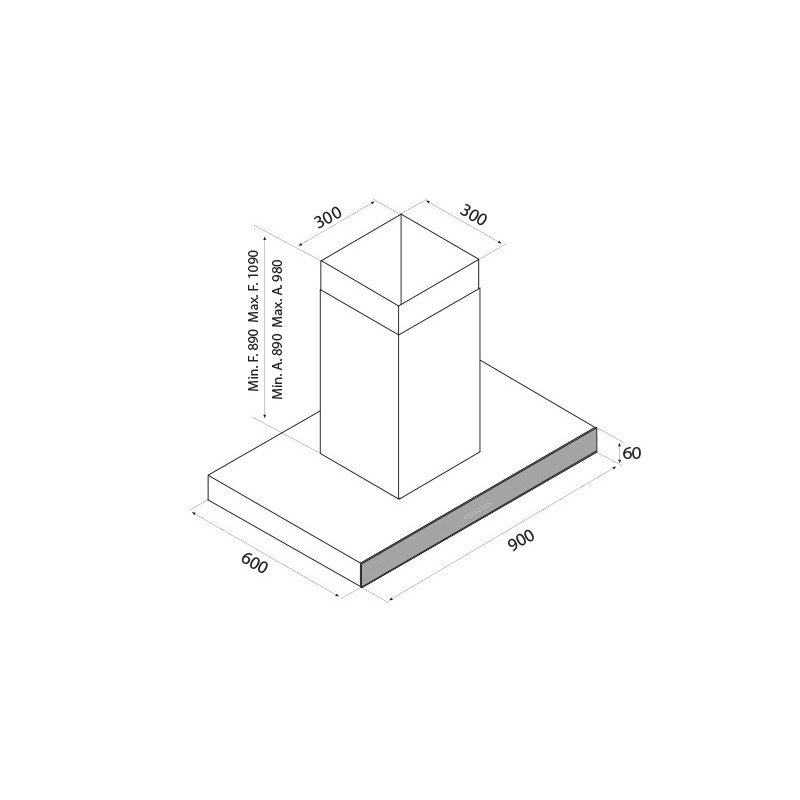 AirForce F206 IXWH/A/90 Cappa Ad Isola 609 M3/h 90 Cm - INOX E VETRO BIANCO