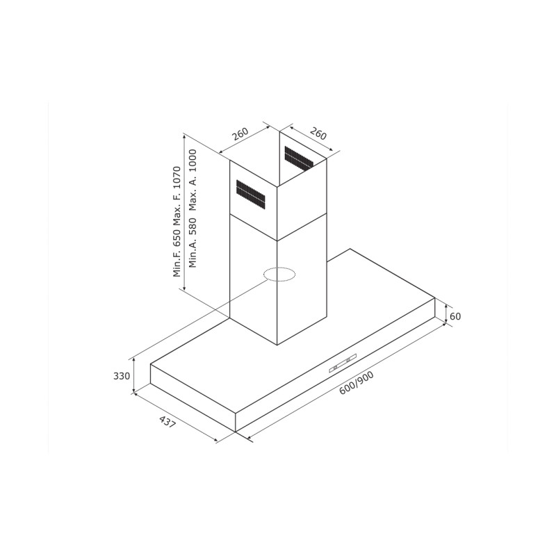 AirForce F53 D2 IX/A/60 Cappa Cucina A Parete 382 M3/h 60 Cm - INOX