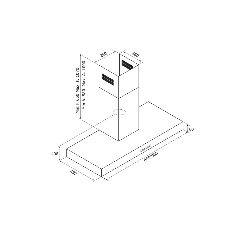 AirForce F53 S4 BL/A/90 Cappa Cucina A Parete 650 M3/h 90 Cm - NERO
