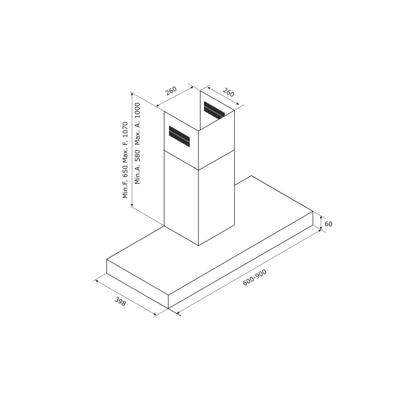 AirForce F53 TLC IX/A/60 Cappa Cucina A Parete 650 M3/h 60 Cm - INOX