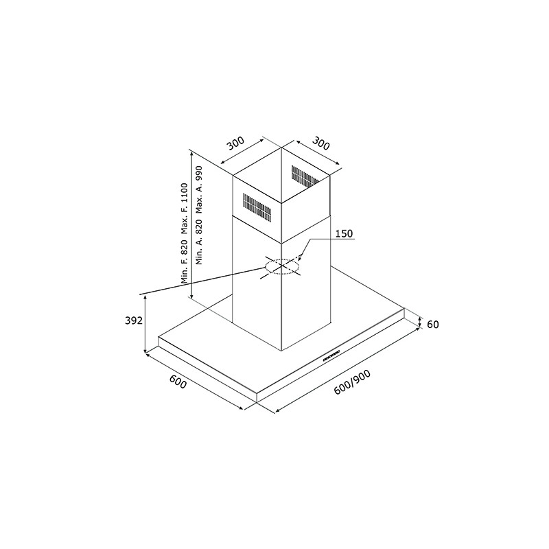 AirForce F54 IX/A/90 Cappa Aspirante A Isola 650 M3/h 90 Cm - INOX