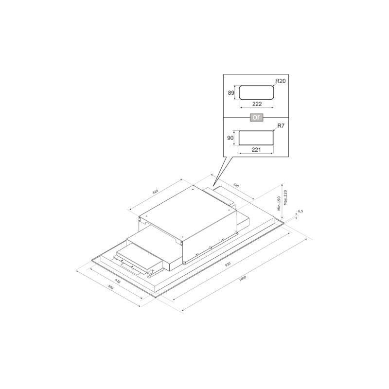 AirForce F88 Flat IX/A/100 Cappa Aspirante A Soffitto 660 M3/h 100 Cm - INOX