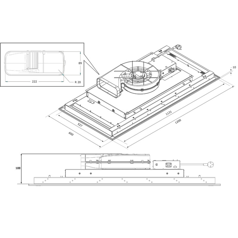 AirForce F88 Flat IX/A/120 CAPPA A SOFFITTO 680 M3/h 120 Cm - INOX