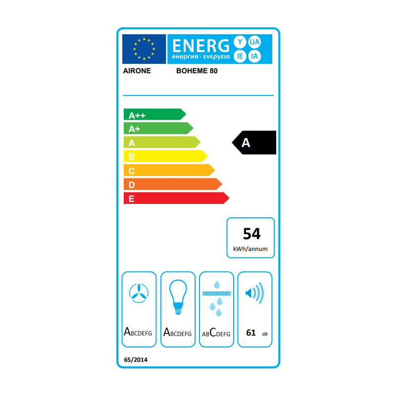 AIRONE Boheme Vetro 80 AIQ802201000000000 Cappa A Parete 80 Cm Classe Energetica A - Bianco