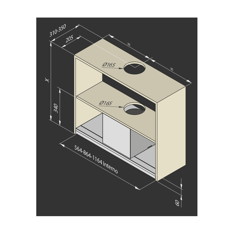 AIRONE Donizetti 120 AIP640000000000000 Cappa Ad Incasso 120 Cm Classe Energetica B Acciaio Inox + Vetro
