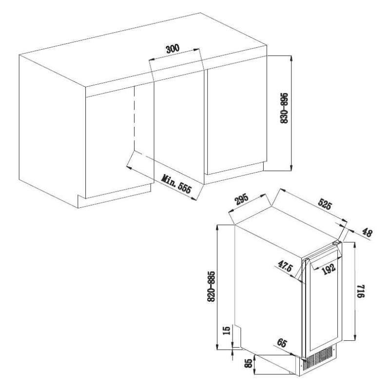 AVINTAGE AVU22TX1 Cantina Da Libera Installazione E Incasso 22 Bottiglie - Classe F - 1 Zona Temperatura - Nero Porta Inox/Vetro