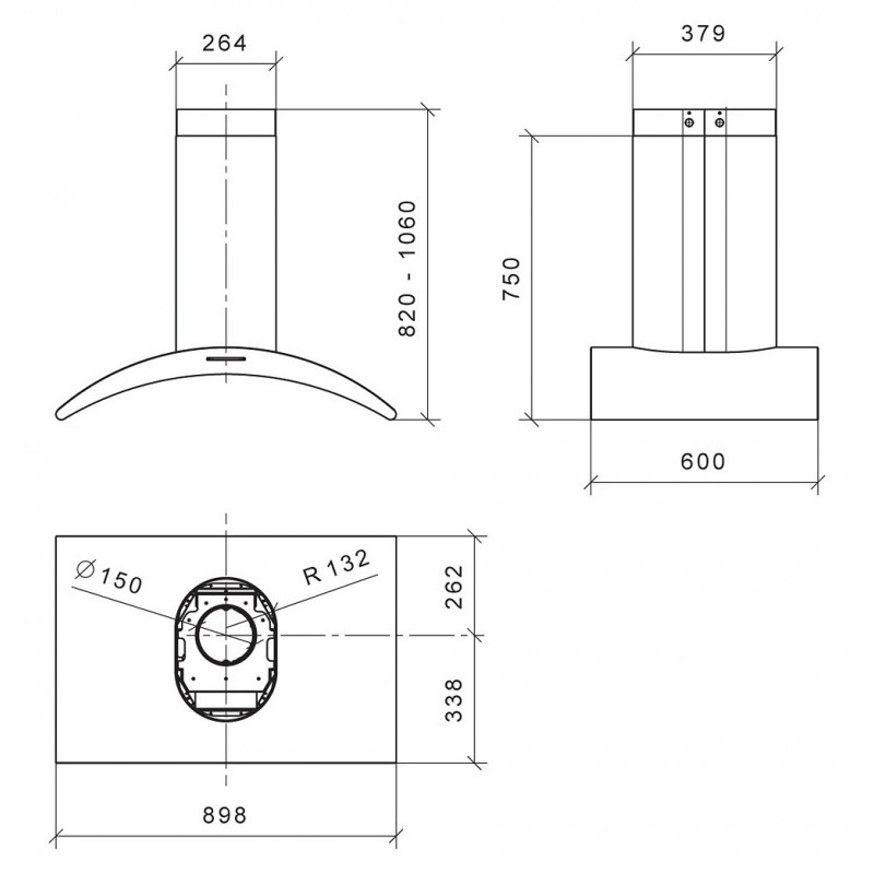 Baraldi ARCADIA ISOLA Cappa Cucina A Isola 90 Cm 800 M3/h - Nera/vetro