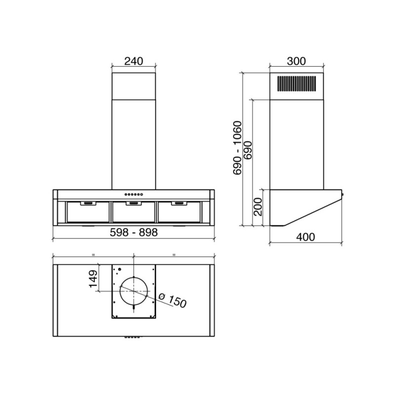 Baraldi BANKIA Cappa Cucina A Parete 60 Cm 700 M3/h - Acciaio Inox