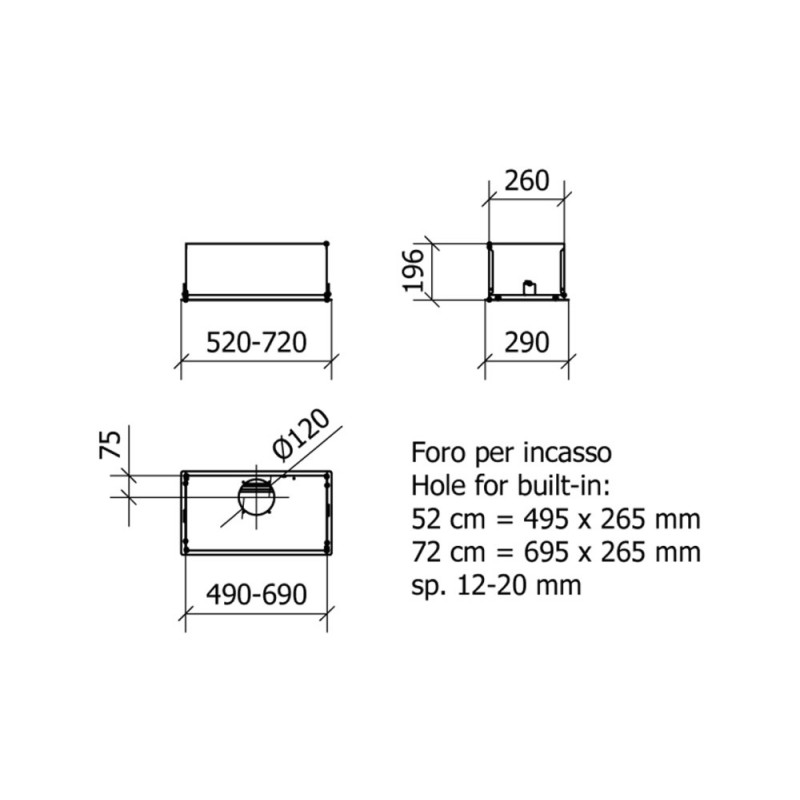 Baraldi Block Star Cappa Cucina Ad Incasso Classica 52 Cm 380 M3/h - Inox