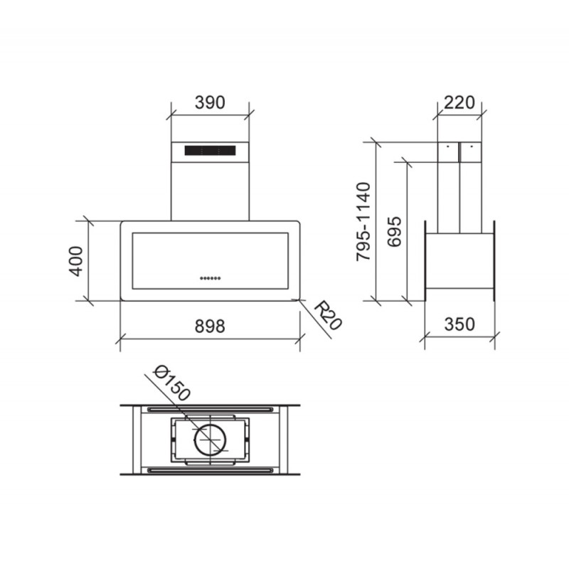 Baraldi Cappa Cucina Ad Isola Metropolis 90 Cm Inox/vetro 800 M3/h