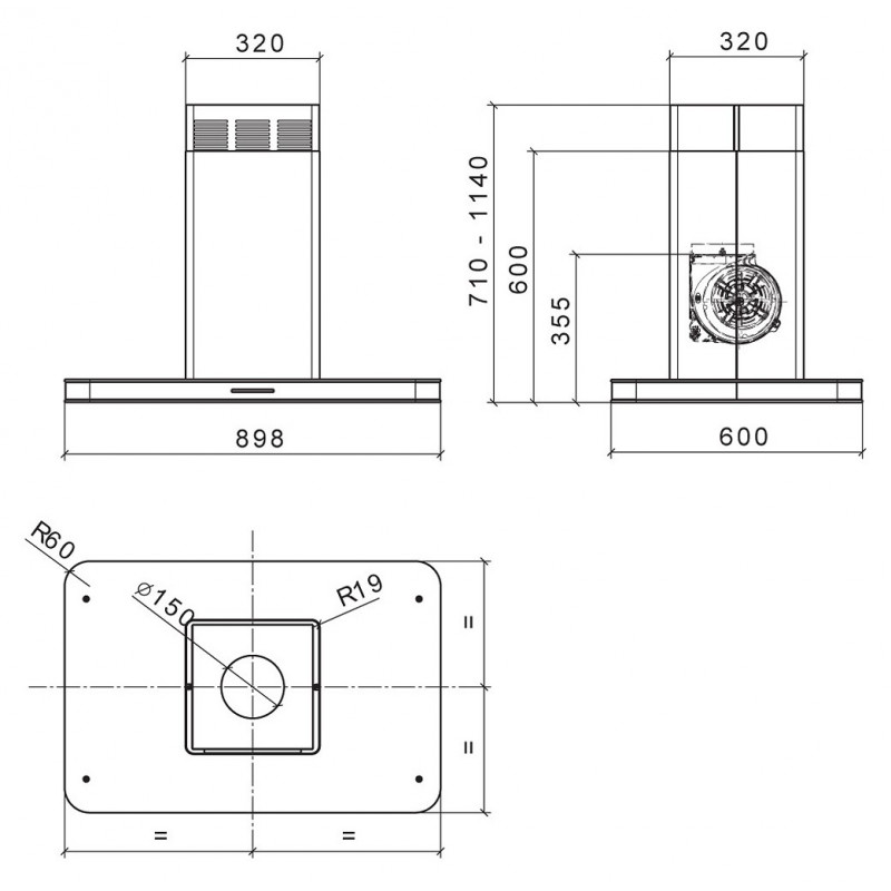 Baraldi Cappa Cucina Ad Isola Stivia 90 Cm Nero/inox 800 M3/h