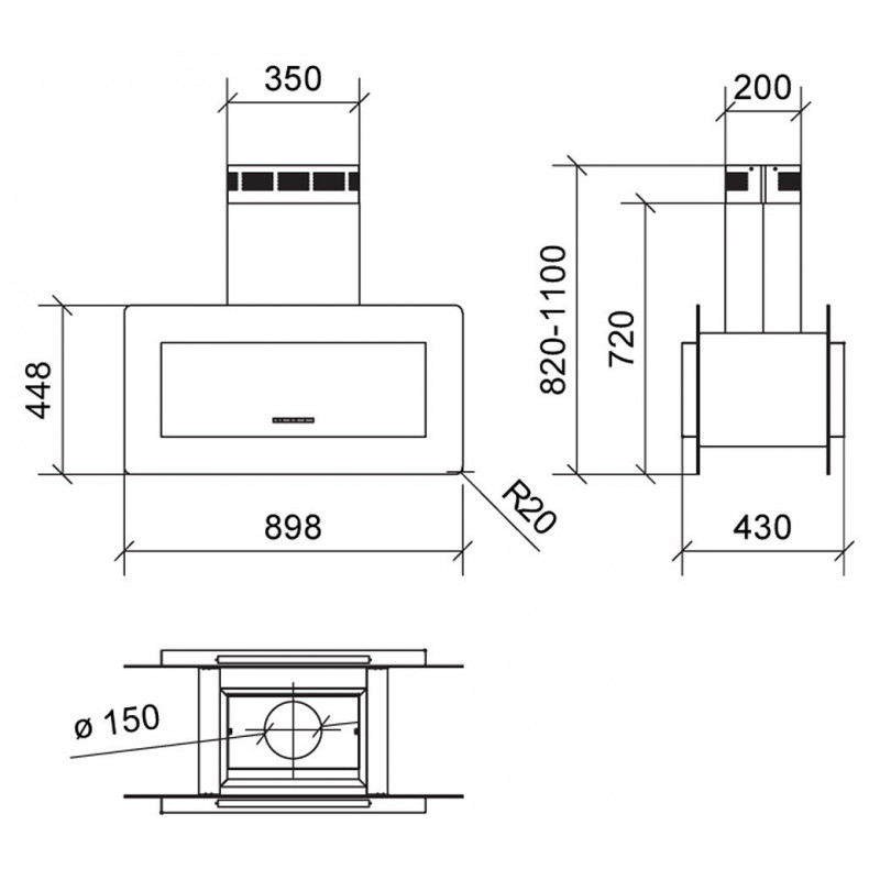 Baraldi Cappa Cucina Ad Isola Trisia 90 Cm Bianca/inox 800 M3/h