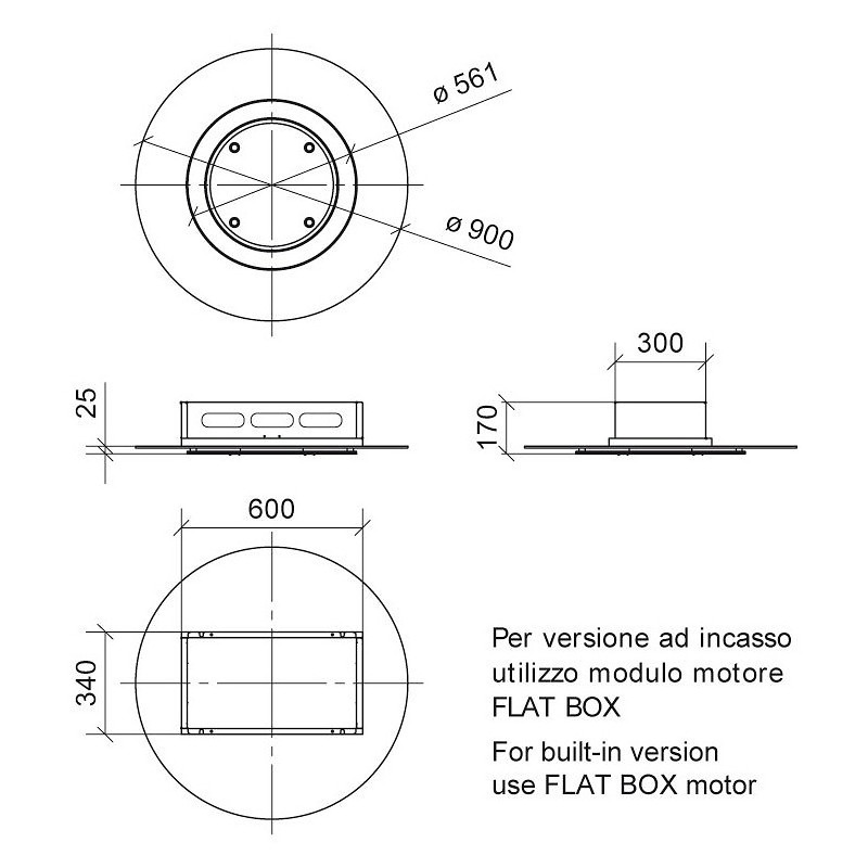 Baraldi COMET Free Cappa Cucina Da Soffitto 90 Cm 900 M3/h - Nero