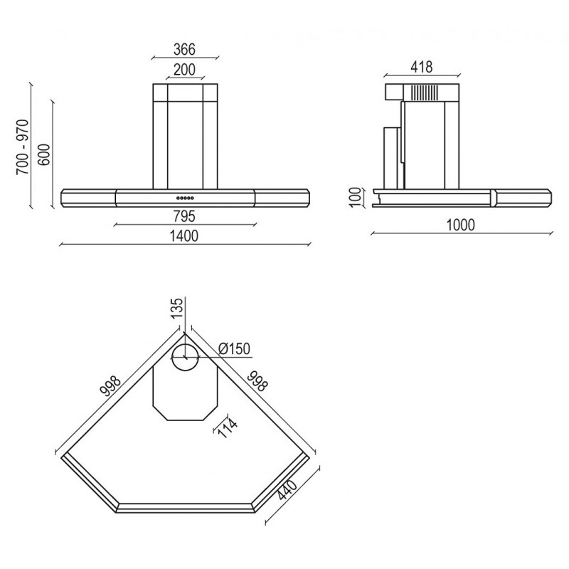 Baraldi GIOVIA ANGOLO Cappa Cucina A Isola 100 Cm 900 M3/h - Inox