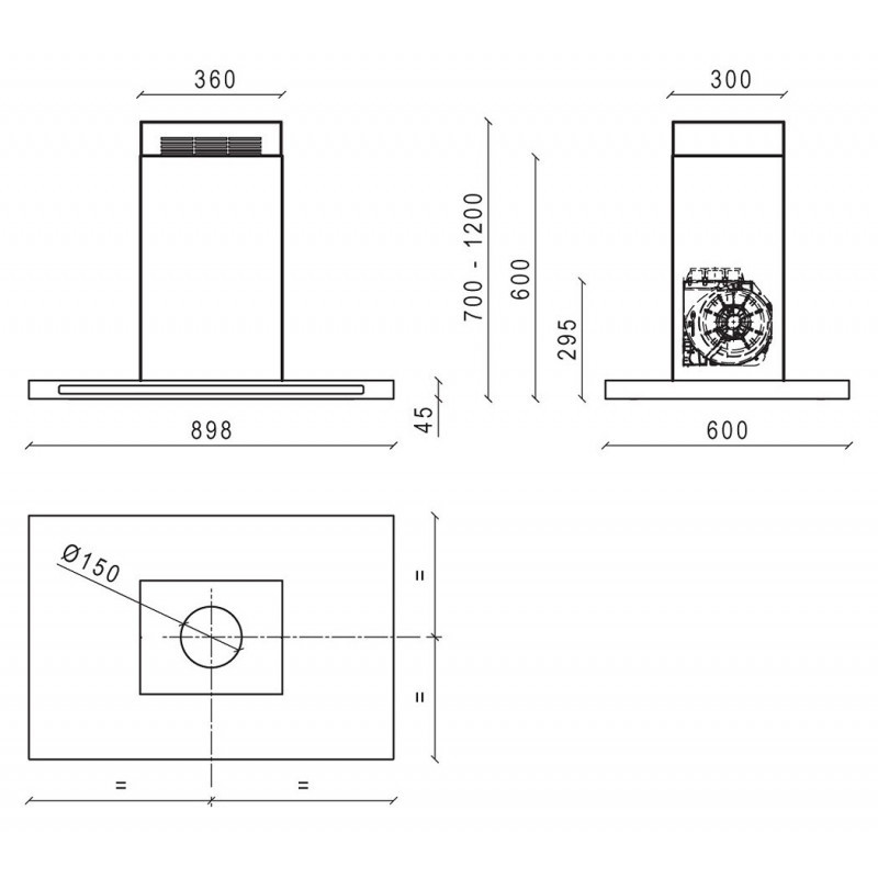 Baraldi LUMINA ISOLA Cappa Cucina Isola 90 Cm 800 M3/h - Inox/Vetro Nero