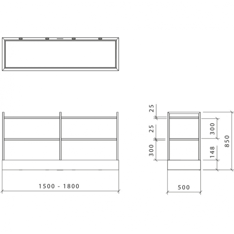 Baraldi MENSOLA PARETE Cappa Cucina A Parete 180 Cm - 900 M3/h - Inox