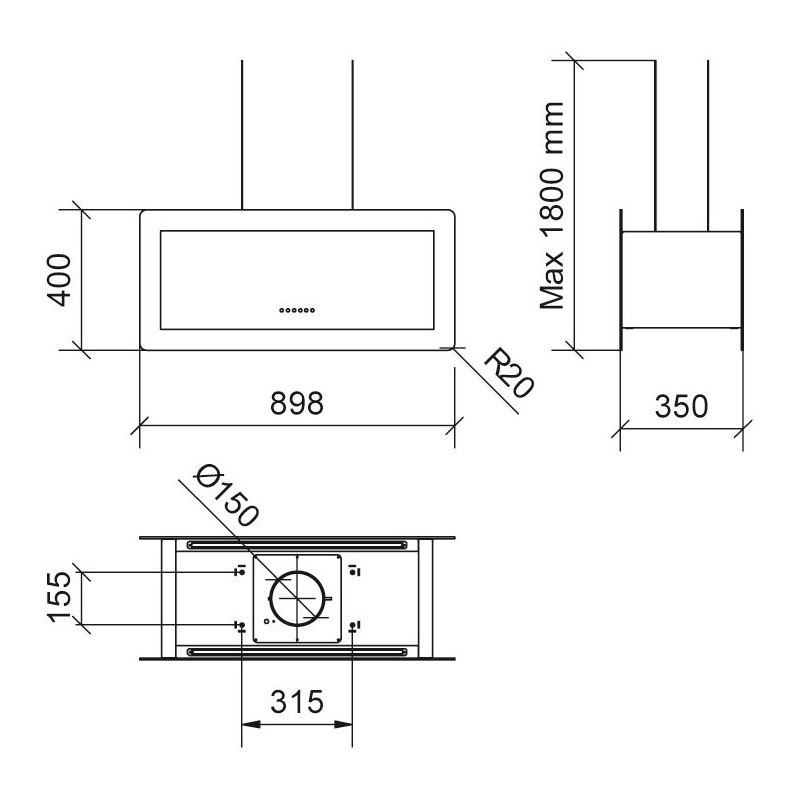 Baraldi Metropolis Appesa Cappa Cucina Ad Isola Classe A 800 M3/h - Vetro/inox