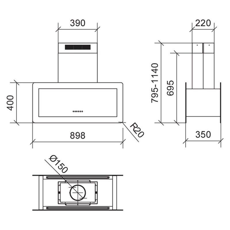 Baraldi METROPOLIS PARETE Cappa Cucina A Parete 90 Cm 800 M3/h - Vetro Nero