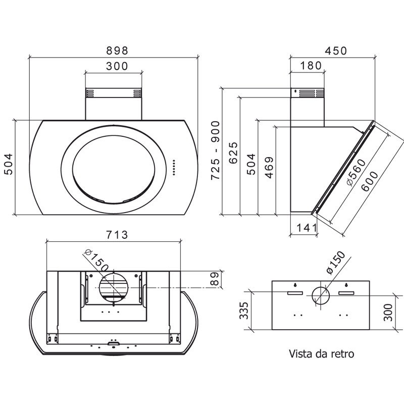 Baraldi Nima Cappa Aspirante A Parete Bianco 900 M³/h A