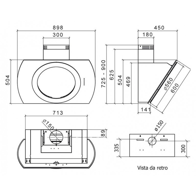 Baraldi Nima Cappa Cucina Aspirante A Parete 90 Cm 800 M3/h - Nero
