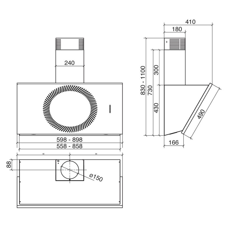 Baraldi NOA Cappa Cucina A Parete 90 Cm 800 M3/h - Nero