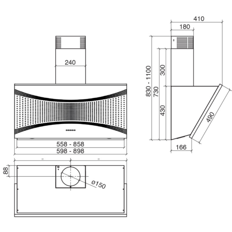 Baraldi PRATIKA Cappa Cucina A Parete 60 Cm 800 M3/h - Nero