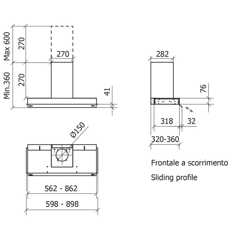 Baraldi PROFILE BASIC Cappa Cucina Da Incasso 56 Cm 700 M3/h - Acciaio Inox