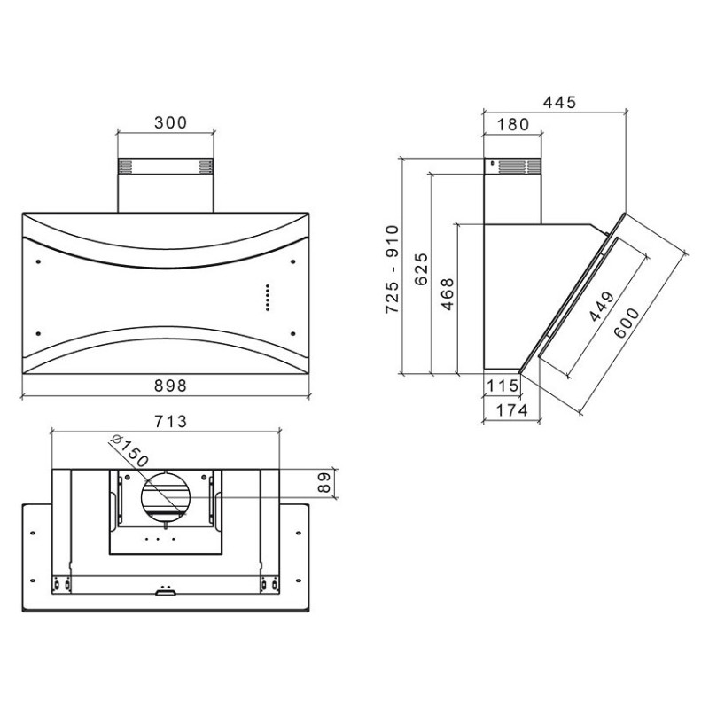 Baraldi QEEN Cappa Cucina A Parete 90 Cm 900 M3/h - Vetro Nero