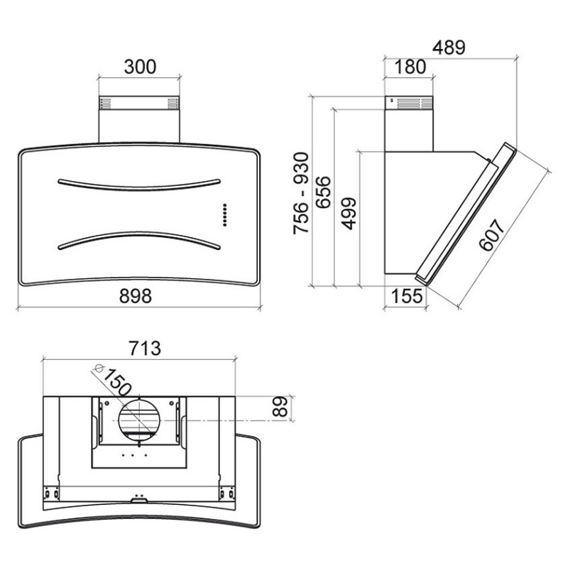 Baraldi ROXY Cappa Cucina A Parete 90 Cm 800 M3/h - Vetro Nero